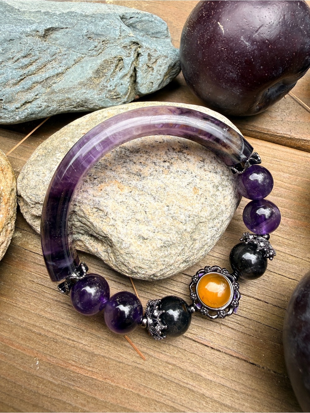Midnight Alchemy Charoite & Amethyst Half Bangle Bracelet